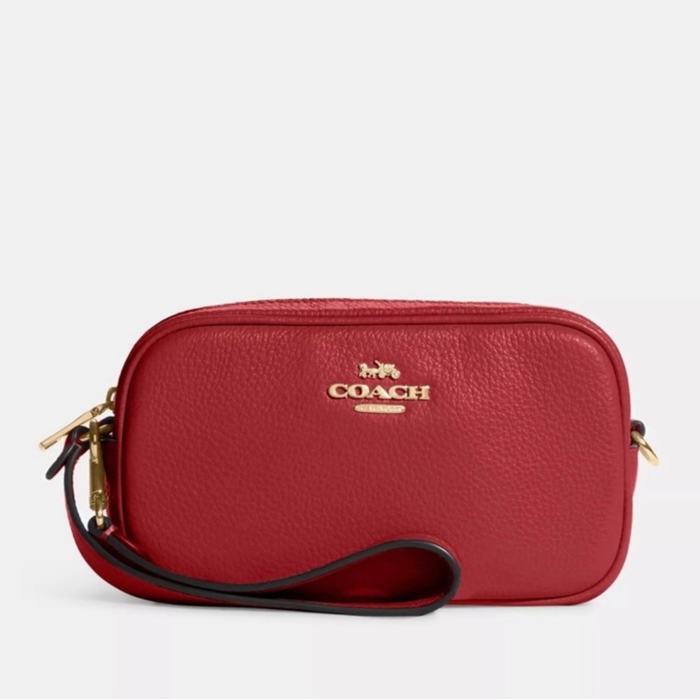 NWOT Coach Leather Jamie Wristlet Bag Red With Logo MSRP $178